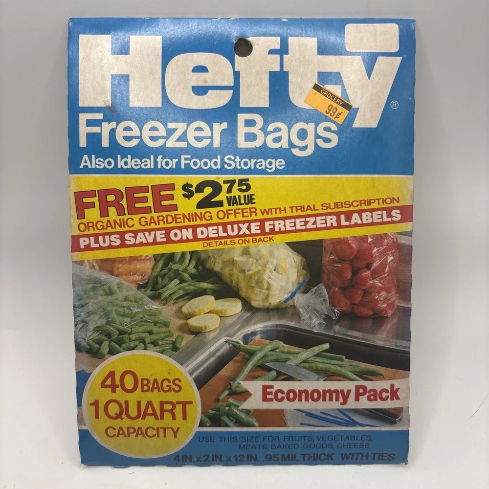 Vtg 80's HEFTY Freezer Bags Clear Ties 4x12